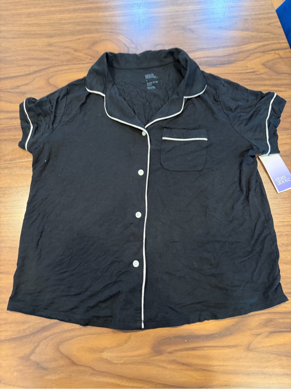 Target Stars Above Black Short-Sleeve Pajama Top with White Piping